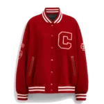 Coach Style Red Wool Varsity Jacket with Patches