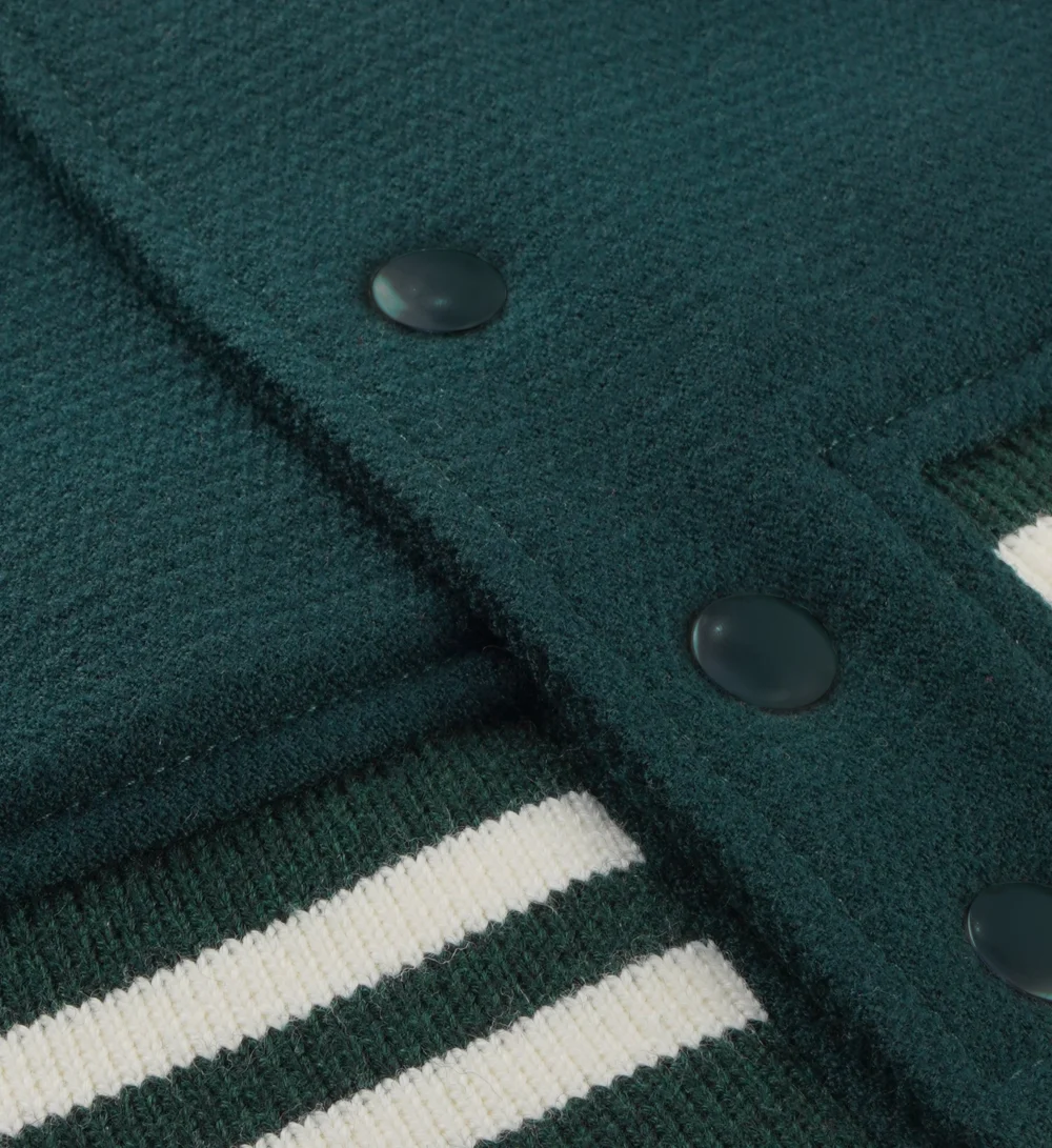 Deep Green Forest Wool Varsity Jacket - Image 3