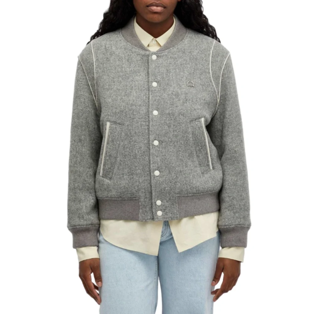 Classic Light Grey Wool Varsity Jacket - Image 4