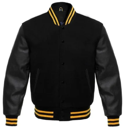 Wool Varsity Jacket with Leather Sleeves