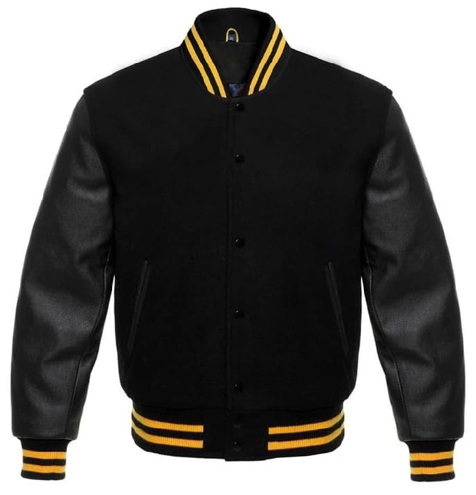 Wool Varsity Jacket with Leather Sleeves