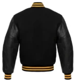 Black Wool Varsity Jacket with Leather Sleeves - Image 2