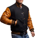 Classic Brown Varsity Jacket with Leather Sleeves - Image 3