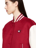 Cropped Classic Red & White Varsity Jacket - Image 3