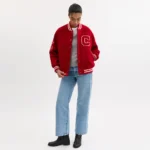 Coach Style Red Wool Varsity Jacket with Patches - Image 3