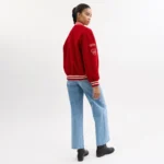 Coach Style Red Wool Varsity Jacket with Patches - Image 4