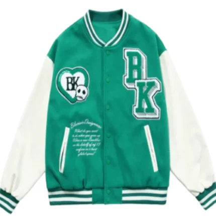 Green skull letterman jacket