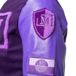 Classic Purple Wool Letterman Varsity Jacket - Image 3