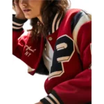 Classic Red Patch Wool Varsity Letterman Jacket - Image 3