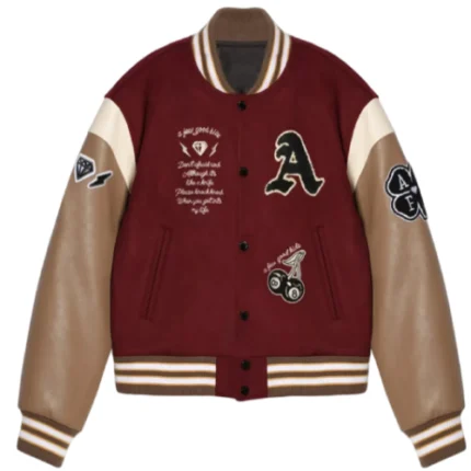 Red Wool Leather Letterman Jacket for Women