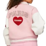 Stylish Pink Wool Leather Amour Varsity Jacket - Image 2