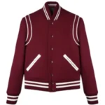 Red varsity jacket for women