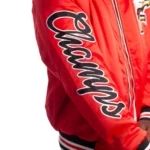Women Red Eagle Embroidered Satin Varsity Jacket - Image 3