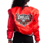 Women Red Eagle Embroidered Satin Varsity Jacket - Image 2