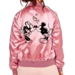 Mickey Minnie Love Pink Satin Varsity Jacket for Women - Image 2