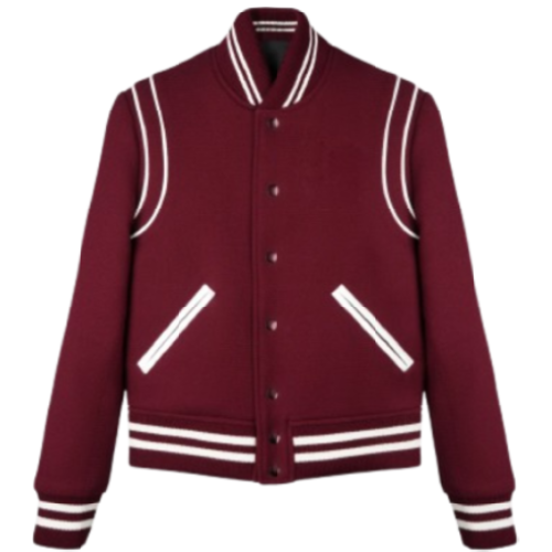 Red varsity jacket for women
