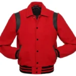 Red Wool Bomber Varsity Jacket
