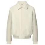 White Wool Bomber Varsity Jacket