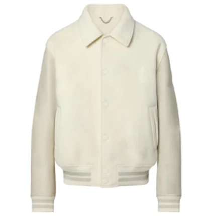 White Wool Bomber Varsity Jacket