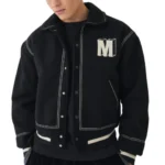 Black Wool Varsity Bomber Jacket