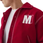 Classic Red Wool Varsity Bomber Jacket - Image 3