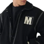 Classic Black Wool Varsity Bomber Jacket - Image 3