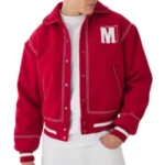 Red Wool Varsity Bomber Jacket