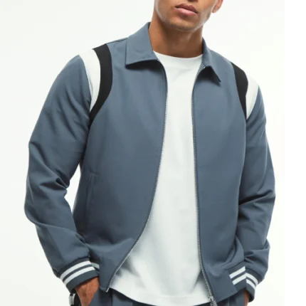 Mens Blue Varsity Bomber Zipper Jacket