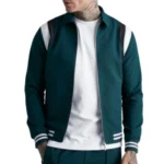 Mens Green Varsity Bomber Zipper Jacket