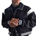 Mens Black Varsity Bomber Baseball Jacket - Image 3