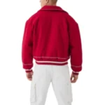 Classic Red Wool Varsity Bomber Jacket - Image 2