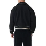 Classic Black Wool Varsity Bomber Jacket - Image 2