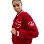 Coach Style Red Wool Varsity Jacket with Patches - Image 2