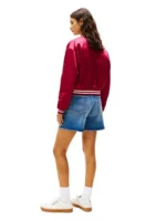 Brilliant Berry Satin Varsity Jacket in Bold Glossy Finish - Image 3