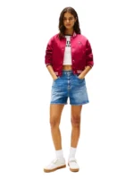 Brilliant Berry Satin Varsity Jacket in Bold Glossy Finish - Image 5