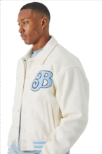 Classic B Patch White Varsity Jacket - Image 5