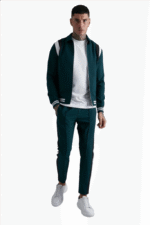 Mens Green Wool Varsity Bomber Jacket - Image 3