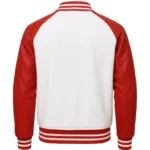 Red & White Leather Sleeves Varsity Bomber Jacket - Image 2
