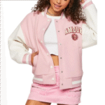 Stylish Pink Wool Leather Amour Varsity Jacket - Image 4