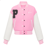 Cropped pink varsity jacket