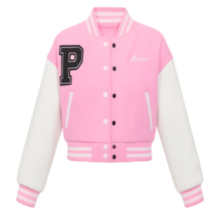 Cropped pink varsity jacket
