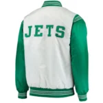New York Jets White Satin Historic Logo Varsity Jacket - Image 2