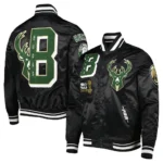 Milwaukee Bucks Black Satin Varsity Jacket - Image 2