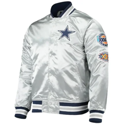 Dallas Cowboys Silver Varsity Satin Jacket