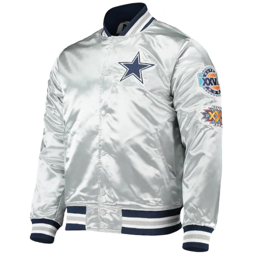Dallas Cowboys Silver Varsity Satin Jacket Dallas Cowboys Silver Varsity Satin Jacket