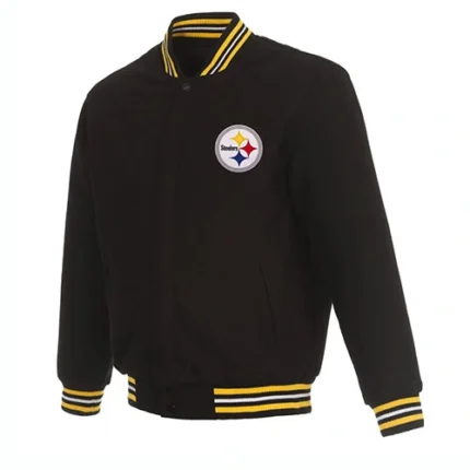 Pittsburgh Steelers Bomber Black Wool Jacket