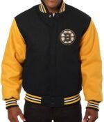 Varsity Boston Bruins Black and Yellow Wool Jacket