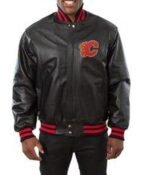 Varsity Calgary Flames Black Leather Jacket