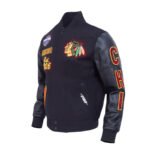 Chicago Blackhawks Animal Print Varsity Wool/Leather Jacket - Image 3