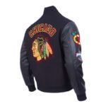 Chicago Blackhawks Animal Print Varsity Wool/Leather Jacket - Image 4